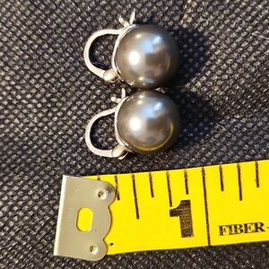 Silver Huggie Black Pearl Earrings